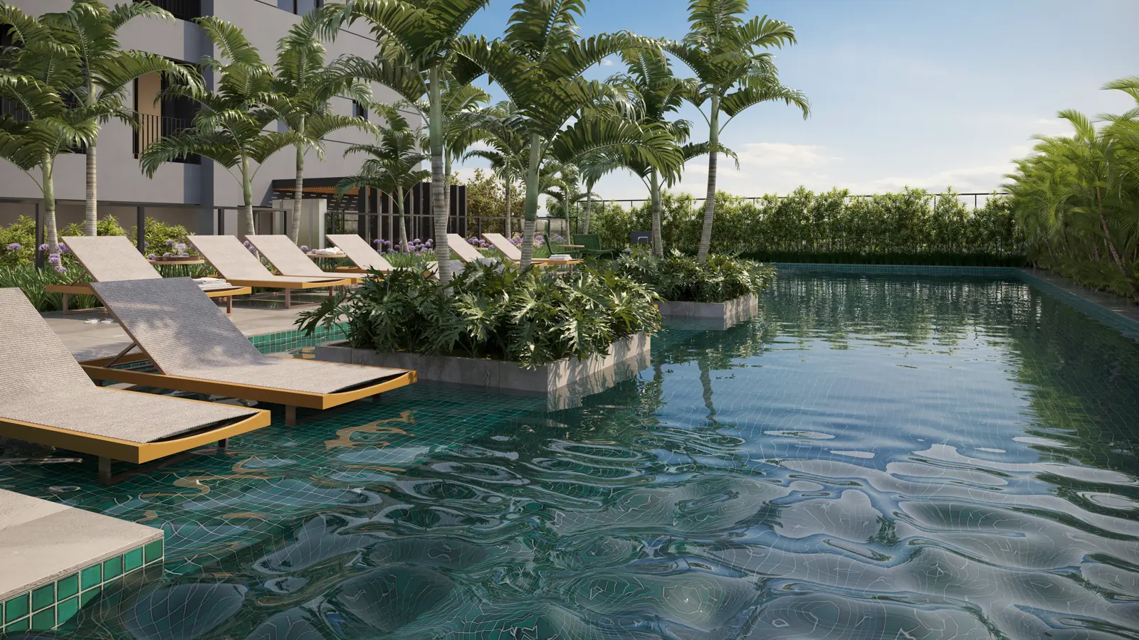 Piscina com raia de 20 metros do Opus Sync